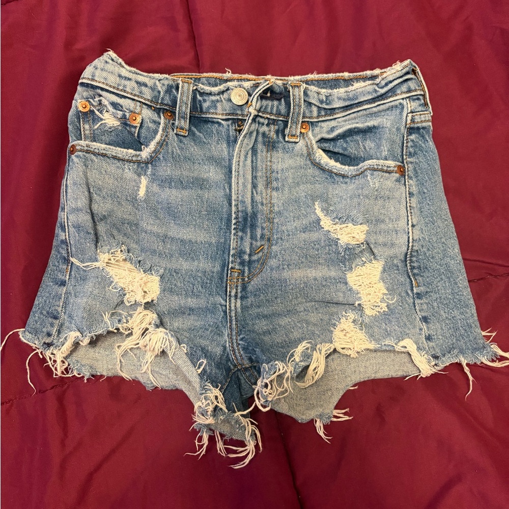 Abercrombie & Fitch Light Blue Distressed Jean Shorts - Picture 1 of 3